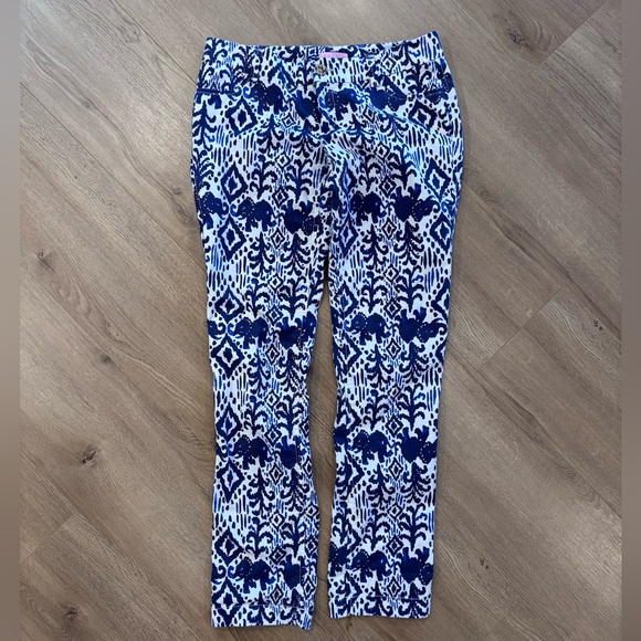 Lilly Pulitzer Callahan Chino Pants Tons Of Fun Elephants Size 2 - Picture 2 of 6